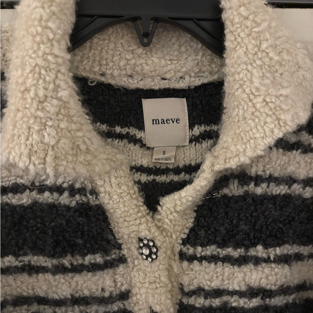 MAEVE ANTHROPOLOGIE Striped Polo Sweater in Black and White with Buttons - Picture 8 of 10